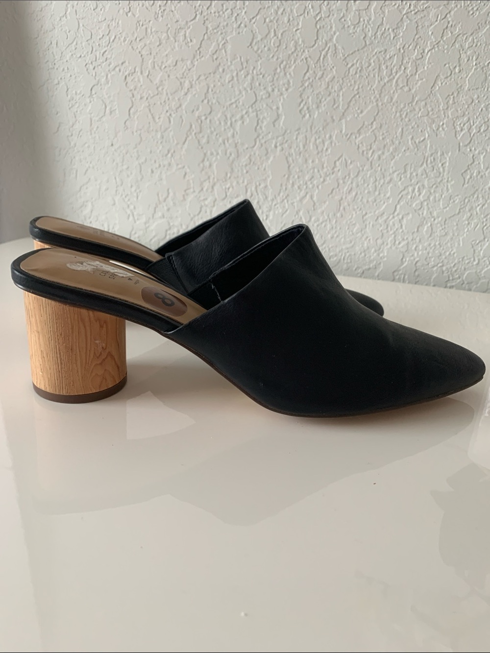 Call It Spring Black Pointed Mules Vegan with Wood-Textured Block Heel Size 8 - Picture 3 of 11